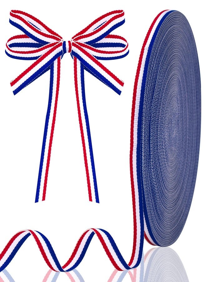 KINGLAKE Red White and Blue Patriotic Ribbon 3/8 Inch x 55 Yards Grosgrain Ribbon American Flag Striped Ribbon for Fourth of July Gift Wrapping Memorial Day Independence Day Wreath Bows DIY Crafts - Image 1